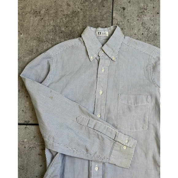 L/S Blue & White Striped Shirt (M/L) - 1980s - Picture 2 of 4